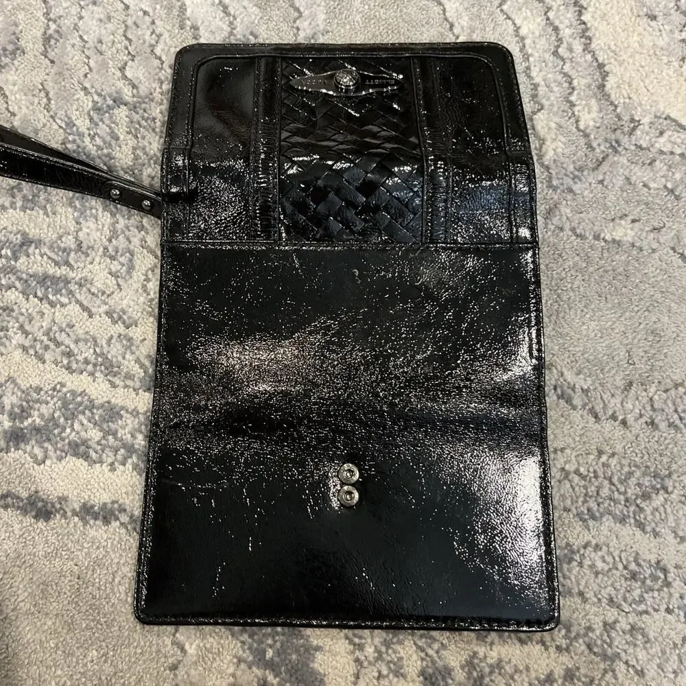 Elliott Lucca Black Patent Leather Trifold Clutch Wallet Wristlet